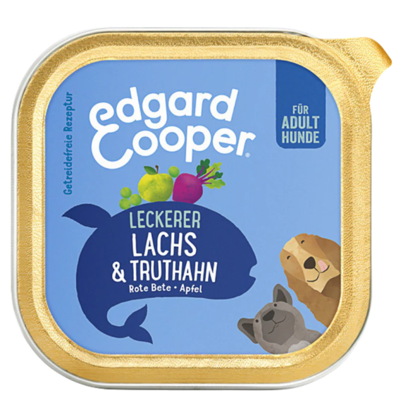 Edgard & Cooper Adult, Lachs & Truthahn mit Rote Bete, Nassfutter für Hunde (11x150g)