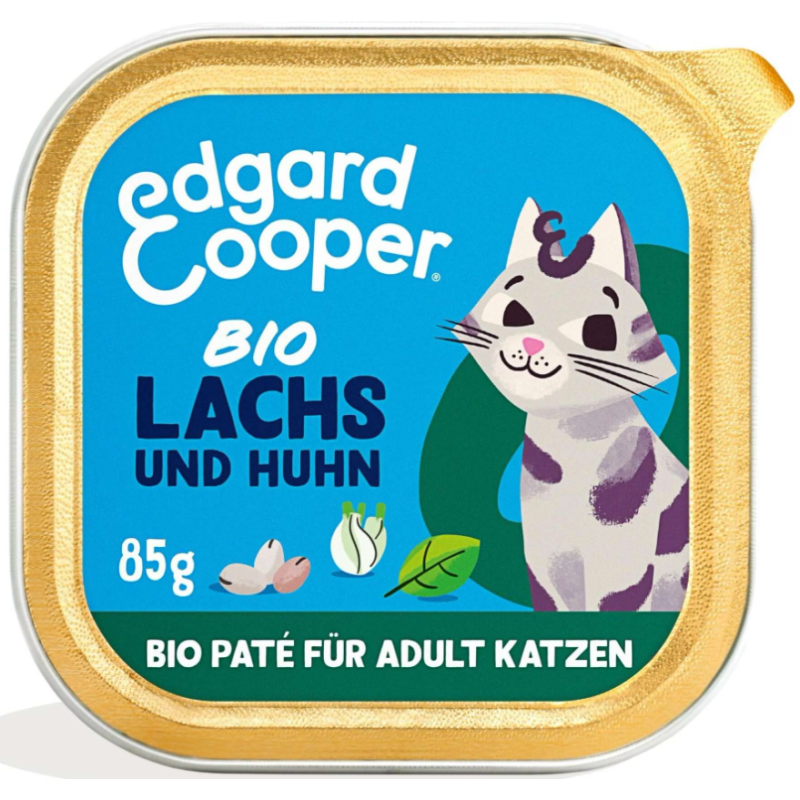 Edgard & Cooper Bio-Lachs und Huhn mit Chiasamen, Nassfutter für Katzen (16x85g)