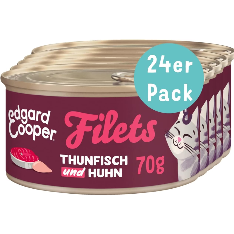 Edgard & Cooper Feline Thunfisch & Freilaufhuhn, Nassfutter für Katzen (24x70g)