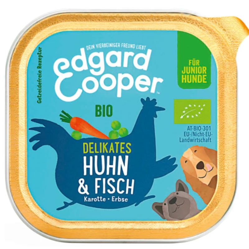 Edgard & Cooper Junior Bio-Huhn & Fisch mit Bio-Karotte, Nassfutter für Hunde (17x100g)