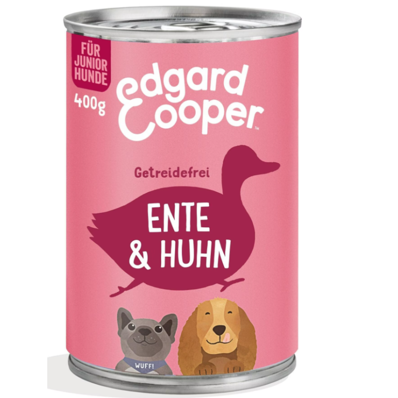 Edgard & Cooper Junior, Ente & Huhn mit Banane, Nassfutter für Hunde (6x400g)