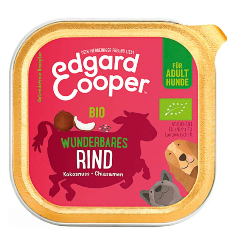 Edgard & Cooper Adult Bio-Rind mit Bio-Kokosnuss, Nassfutter für Hunde (17x100g)