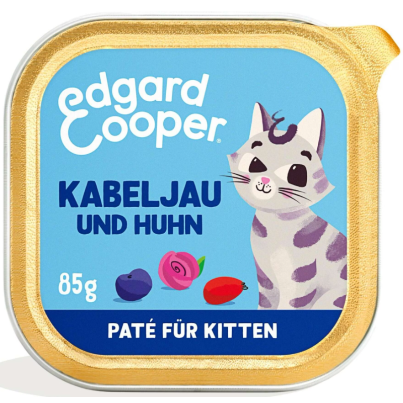 Edgard & Cooper Paté Kitten, MSC-Kabeljau & Huhn mit Blaubeeren (16x85g)