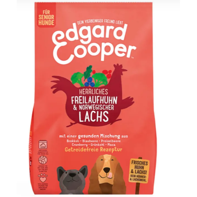Edgard & Cooper Senior Frisches Freilaufhuhn & norwegischer Lachs mit Brokkoli, Trockenfutter für Hunde (2.5kg)