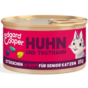 Edgard & Cooper Nassfutter für Senior Katzen, Truthahn & Huhn mit Blaubeeren in Sauce (18x85g)