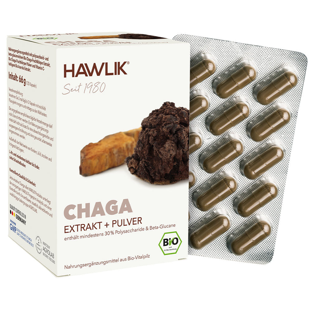 HAWLIK Chaga Extrakt und Pulver Kapseln Bio (120 Stk)