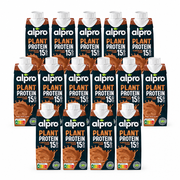 15 Packungen alpro Proteindrink Schokolade à 250 ml in drei versetzten Reihen ohne Mengenplakette