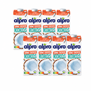 8 Packungen alpro Kokosnussdrink ohne Zucker à 1 Liter in zwei versetzten Viererreihen