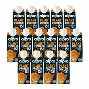 15 Packungen alpro Proteindrink Karamell-Kaffee à 250 ml in symmetrisch versetzten Reihen ohne Mengenplakette