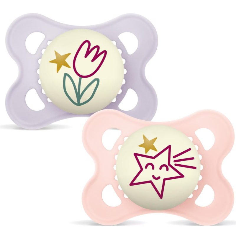 MAM Night Nuggi Silikon, 0-6 Monate, pink/lila (2 Stk)