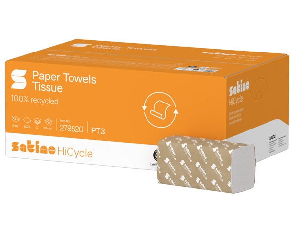 Satino HiCycle Paper Towel 25x32cm PT3 System C-Fold Recycled 2-ply bright white (3072 pcs)