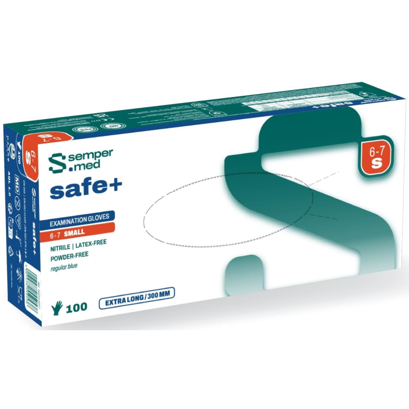 sempermed safe+ Nitril-Untersuchungshandschuh, Grösse S, steril, Handumfang 15-18cm (100 Stk)