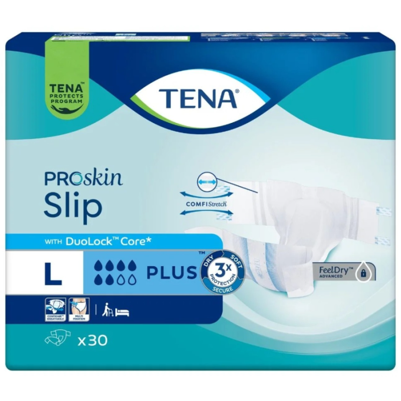 TENA Slip Plus, Grösse L, 6 Tropfen, Taille 92-150cm (24 Stk)