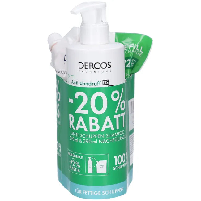 VICHY Dercos Anti-Schuppen Shampoo fettiges Haar Nachfüllung (2 x 390ml)