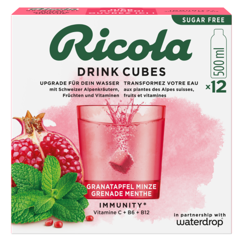waterdrop x Ricola Drink Cubes Granatapfel Minze (12 Stk)