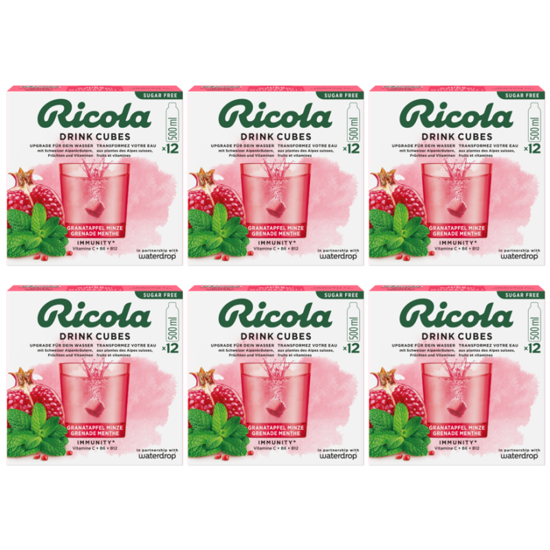 waterdrop x Ricola Drink Cubes Granatapfel Minze (6x12 Stk)