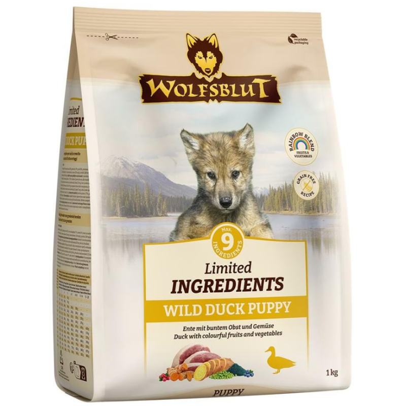 Wolfsblut Limited Ingredients Puppy Wild Duck, Trockenfutter für Hunde (1kg)