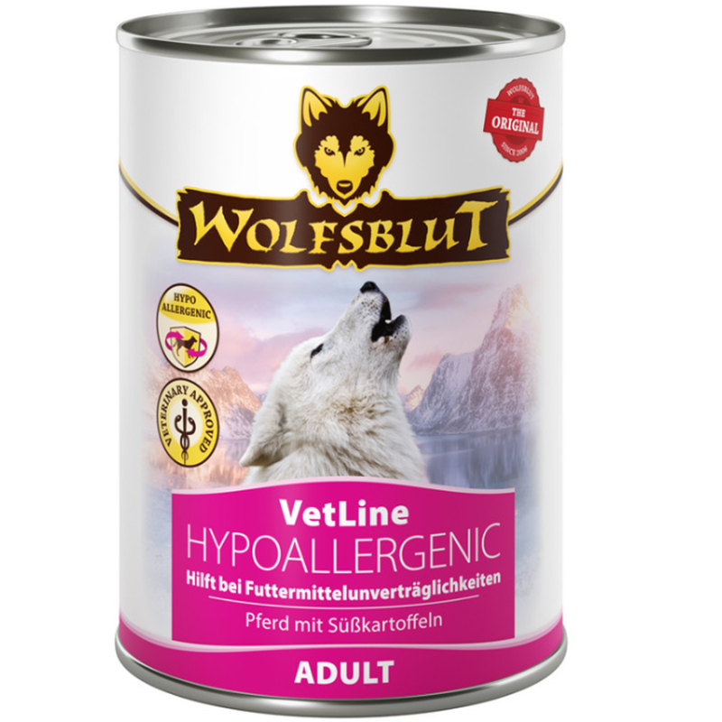 Wolfsblut VetLine Hypoallergenic Hunde-Nassfutter, Pferd mit Süsskartoffeln (6x395g)